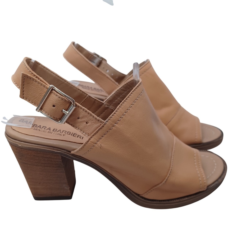 Barbara Barbieri Tan Leather Slingback Block Heel Sandals Made in Italy Size 7